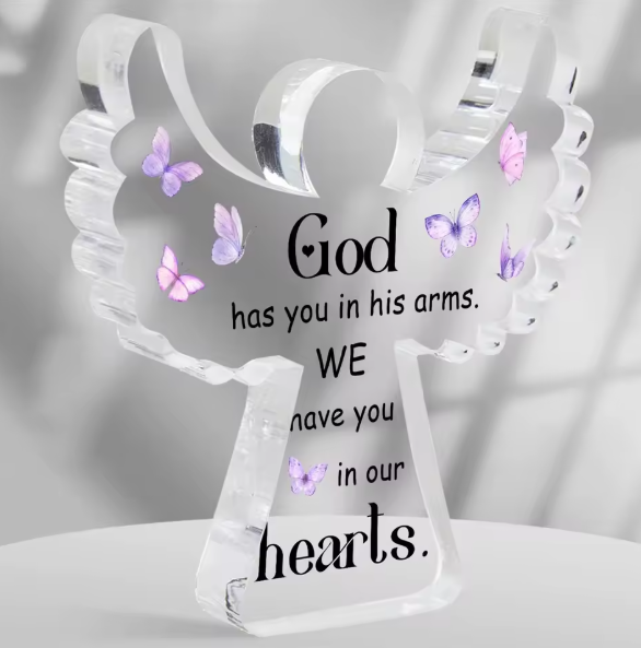 Acrylic Angel Keepsake Urn – “God Has You in His Arms” Butterfly Memorial