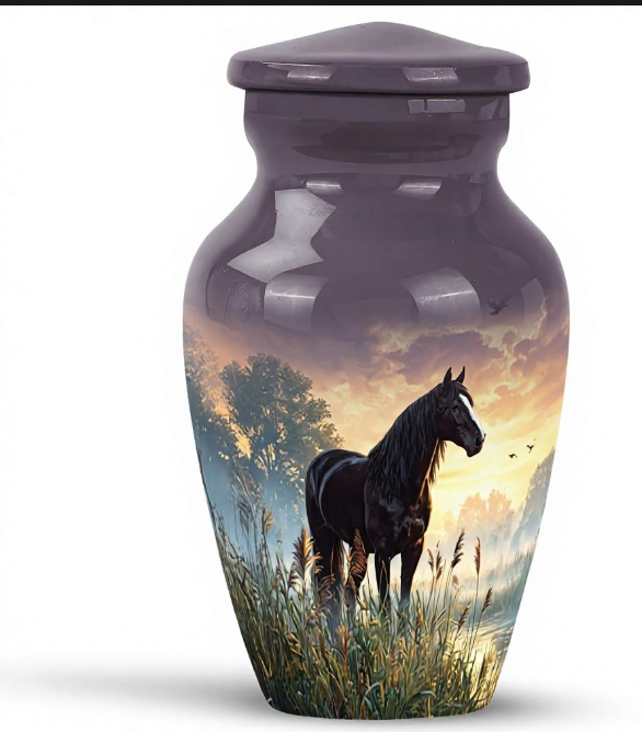 Horse Spirit Hand-Painted Ceramic Urn, 10 Inch