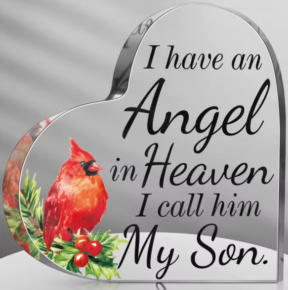 Angel in Heaven Son Cardinal Acrylic Heart Keepsake