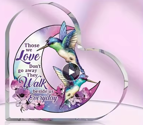 Love Takes Flight Hummingbird Acrylic Heart Memorial Keepsake