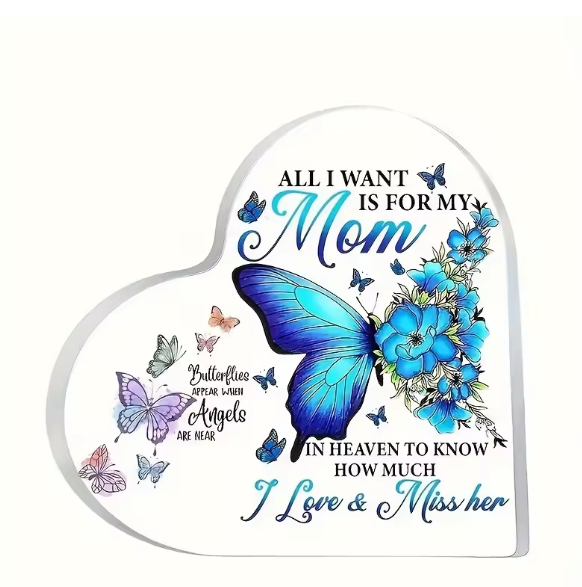 Love and Miss You Mom Acrylic Heart Memorial Keepsake