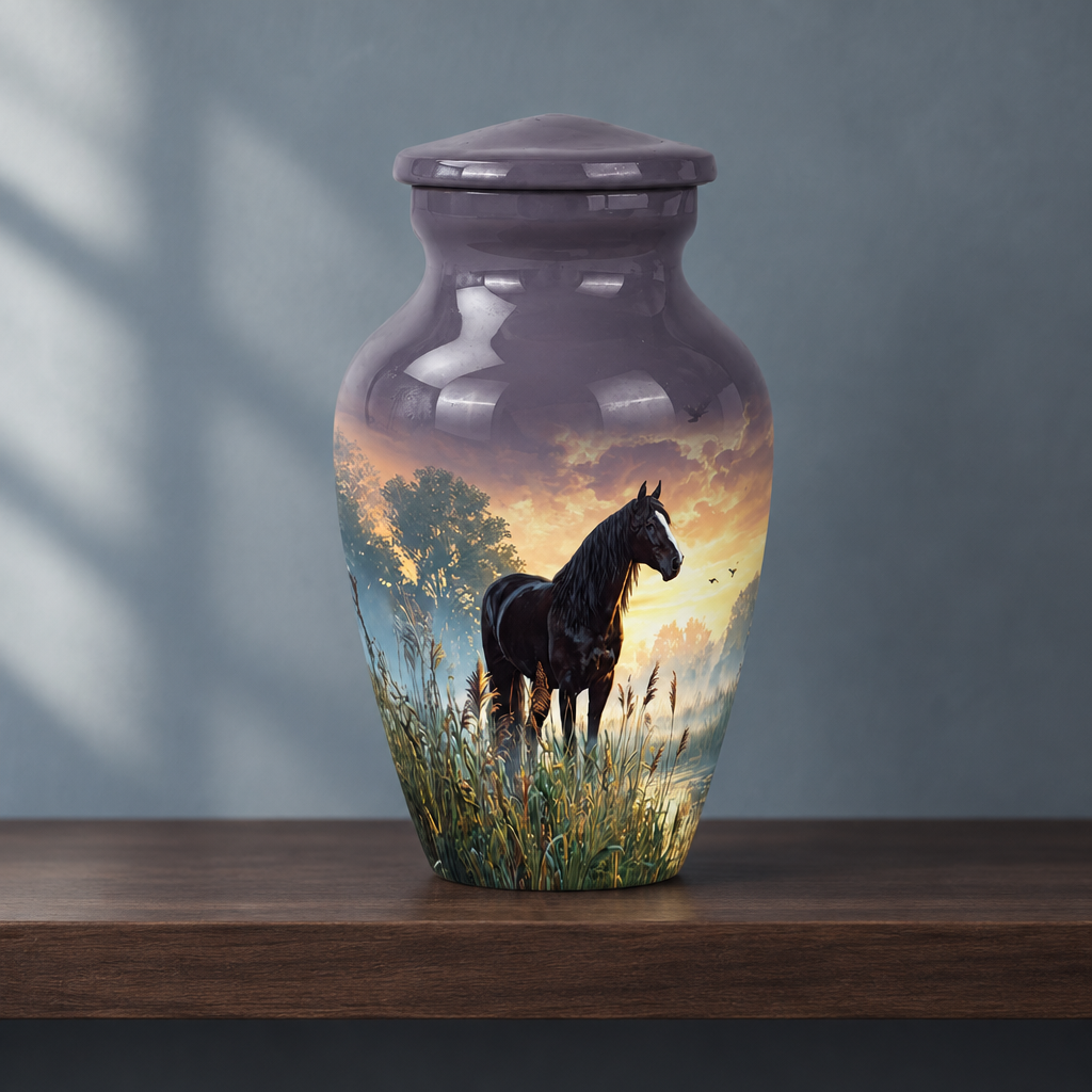 Horse Spirit urn on dark wood