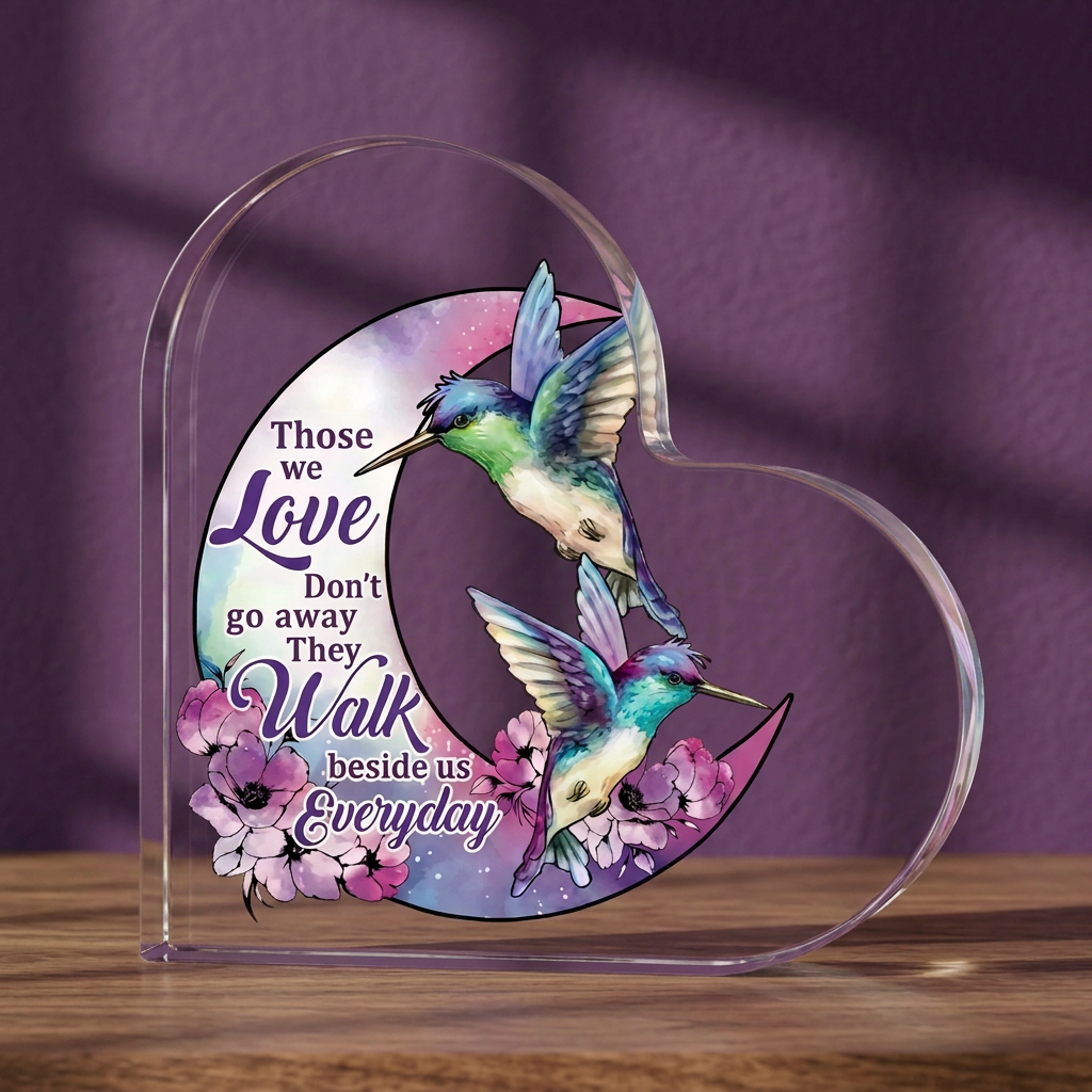 Love Takes Flight Hummingbird Acrylic Heart Memorial Keepsake