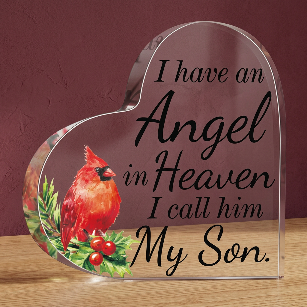 Angel in Heaven Son Cardinal Acrylic Heart Keepsake